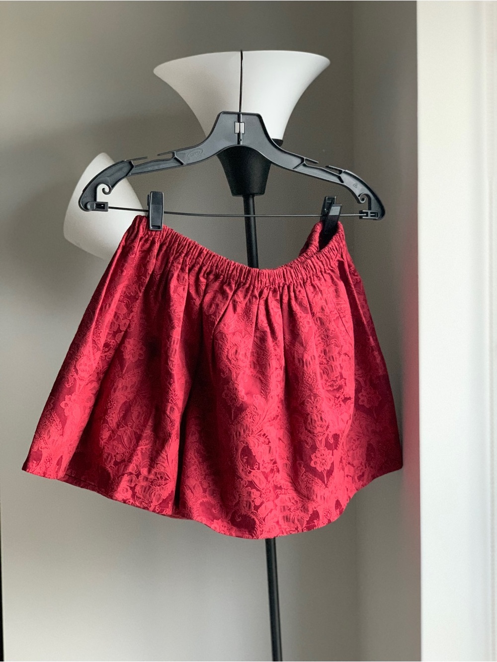 Red Textured A-Line Mini Skirt